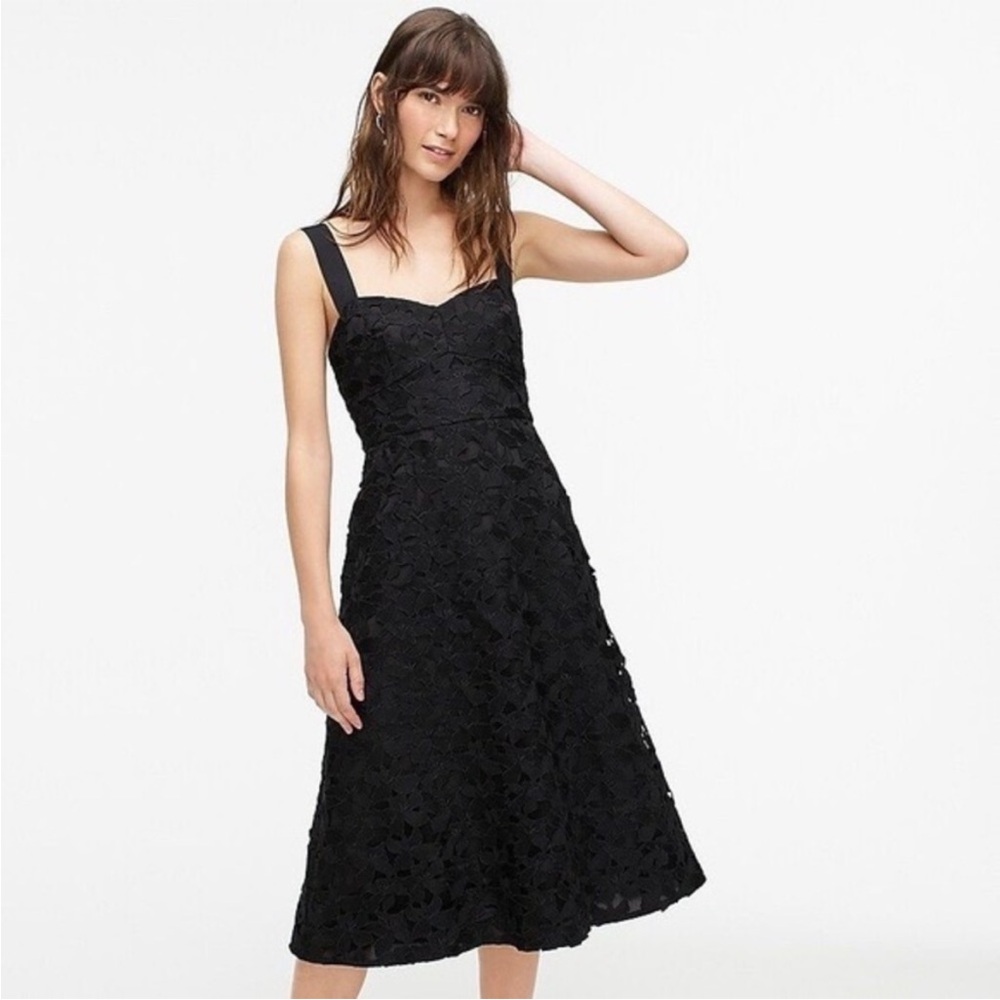 Jcrew Sleeveless Sweetheart Midi Dress in Lace Black Lined Size 6 Style AC502